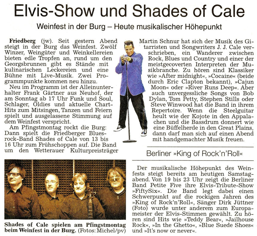 Elvis-Show und Shades of Cale in Friedberg, WZ 23.05.2015, Text: Jürgen Wagner, Potis: Michael und pv