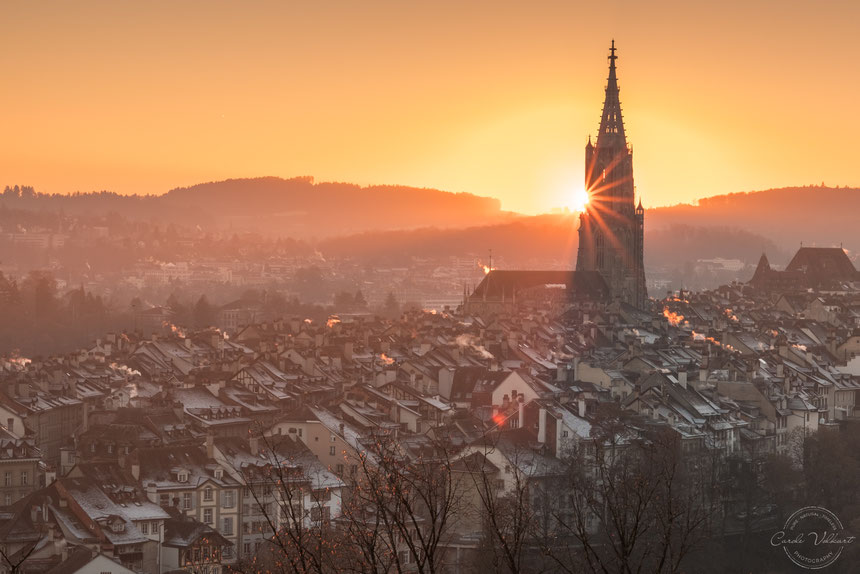 Sonnenuntergang, Münster Bern, Berner Altstadt, Rosengarten Bern, Sunset Berne