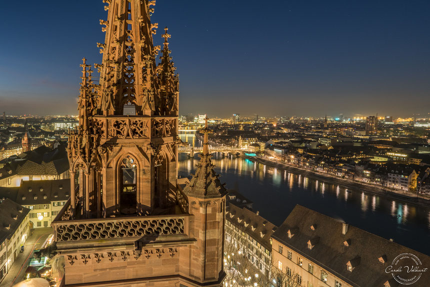 Martinsturm, Georgsturm, Basler Münster, Mittlere Brücke, Rhein, nächtliche Turmbesteigung, Sonnenuntergang, blaue Stunde, grosser Wagen, grosser Bär, Sternenfotografie
