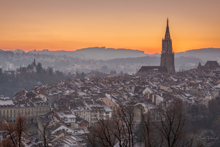Sonnenuntergang, Münster Bern, Berner Altstadt, Rosengarten Bern, Sunset Berne