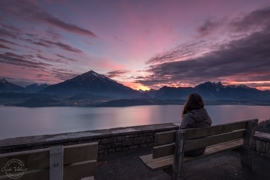 Niesen, Thunersee, Thun, Abendrot, Sonnenuntergang, Berge, Alpen, Schweizer Alpen, Spiez, Sigriswil