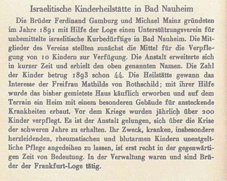 Text aus "Geschichte der Frankfurter Loge", 1928, Seite 40,  Der Text wurde von B´nai B´rith Frankfurt Schönstadt Loge e.V. zur Verfügung gestellt.