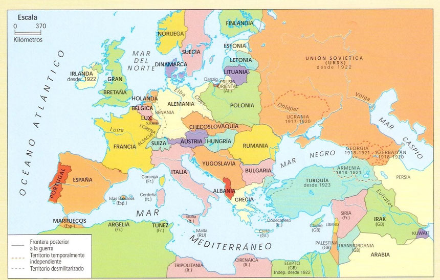 MAPA PARA RESOLVER LA FICHA DE 4º MAPA DE EUROPA DESPUES DE LA II GUERRA MUNDIAL CALIENES 2014