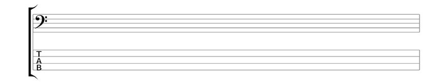 Ausschnitt mit einem Noten/TAB-System des Blocks für Bassisten (Tunesday Bestellnummer: TB03)