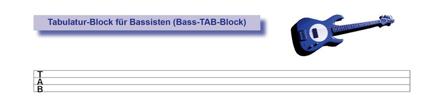 Ausschnitt aus dem Tabulatur-Block für Bassisten mit oberster TAB-Zeile - Tunesday-Bestellnummer: TB04