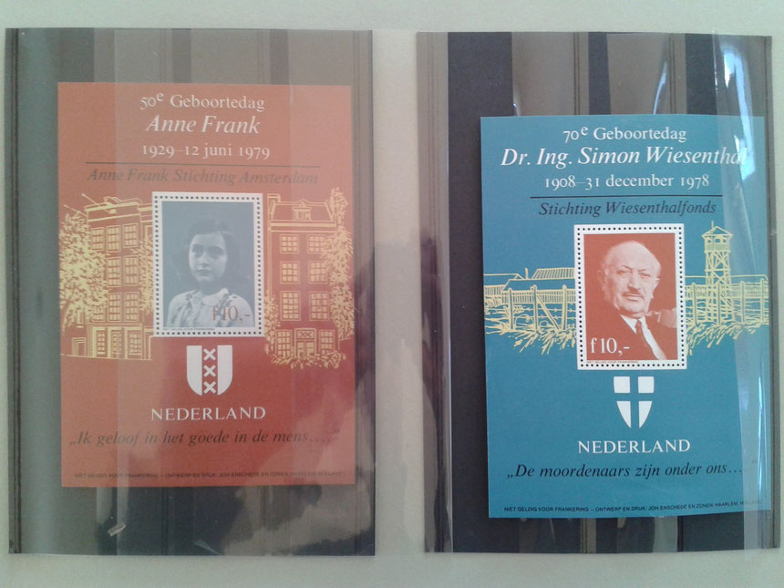 Postzegels tbv Stichting Wiesenthal fonds en Anne Frank Stichting