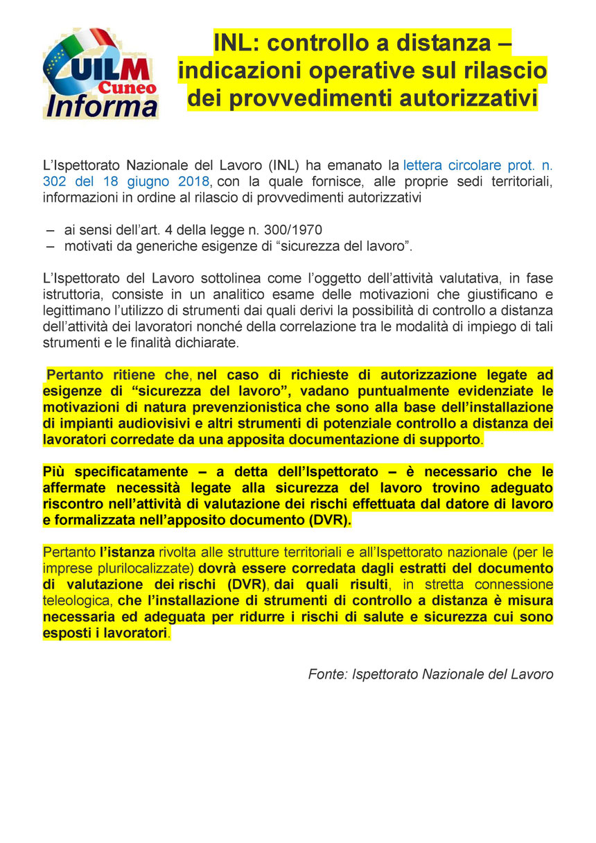 CIRCOLARI ISPETTORATO DEL LAVORO - Benvenuti su ...