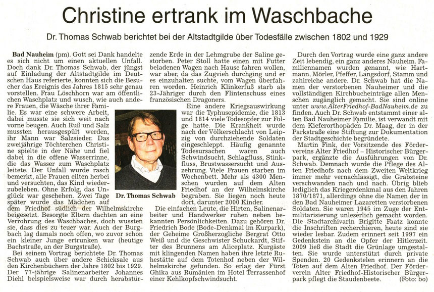 Christine ertrank im Waschbache, Förderverein Alter Friedhof - Historischer Bürgerpark e.V., WZ 02.10.2014, Foto: Eberhard Bogdoll