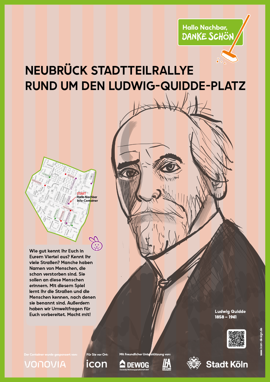 Aktionsposter Stadtteilrallye Neubrück. Illustration: Eva Rusch