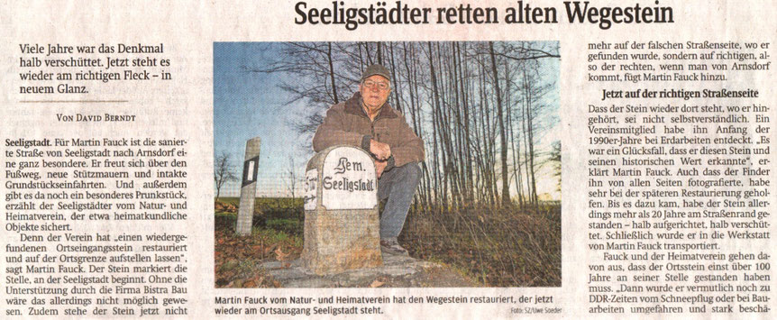 Bild: Wegestein Seeligstadt 2020