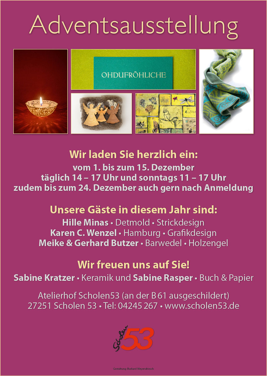 Plakat zur Adventsausstellung auf dem Atelierhof Scholen 53