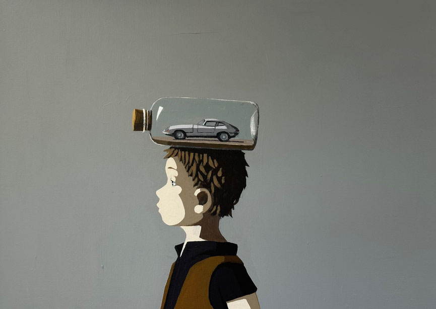 a car in the bottle - Acryl aux Leinwand, 50x70cm, 2025 | verkauft