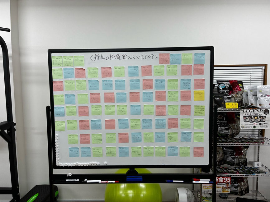 ホワイトボードに貼った新年の抱負