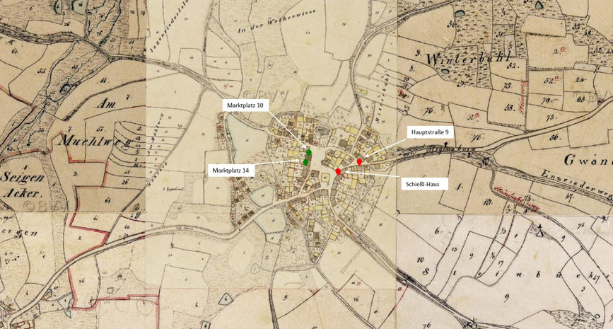 Karte: Geografische Lage des Erdstalls (Basis Geoportal Bayern, historische Karte)