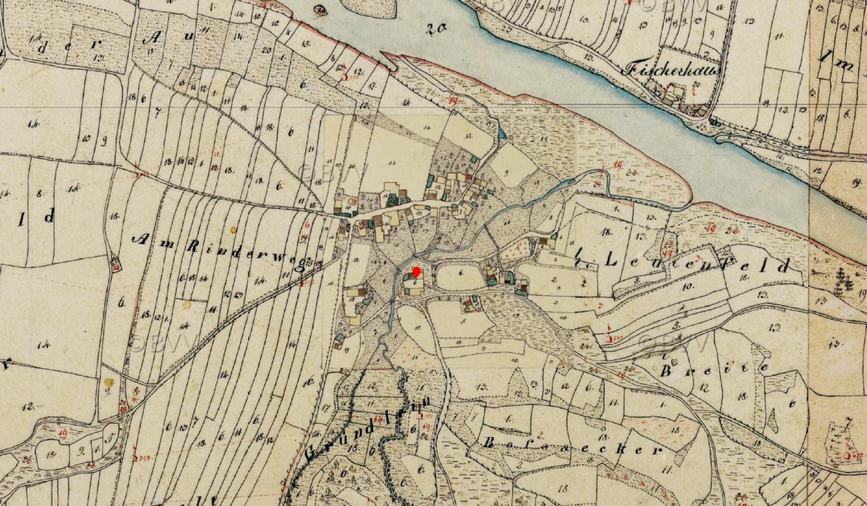 Karte: Geografische Lage des Erdstalls (Basis Geoportal Bayern, historische Karte)