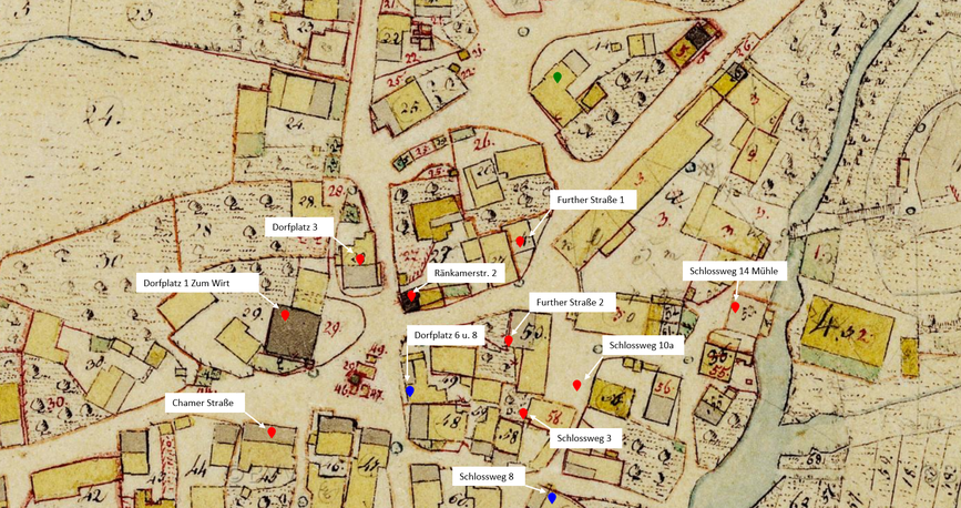 Karte: Geografische Lage des Erdstalls (Basis Geoportal Bayern, historische Karte)