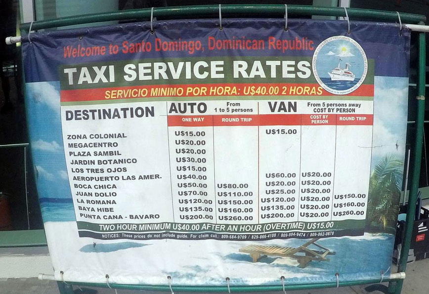 Taxi-Preisliste am Terminal (Stand: 2018)