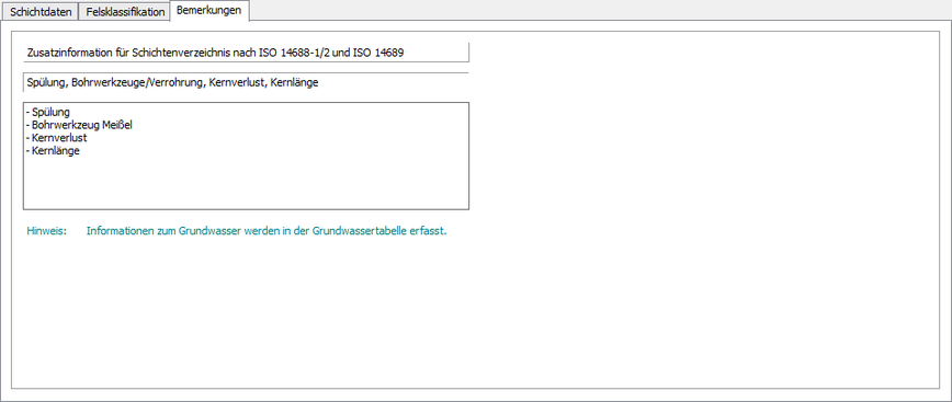 Layer data mask with comments field for recording additional information according to EN ISO 14688-1/2 and 14689