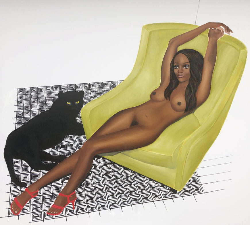 Maja with Panther/Two, oil & canvas, 190 x 170 cm, 2019