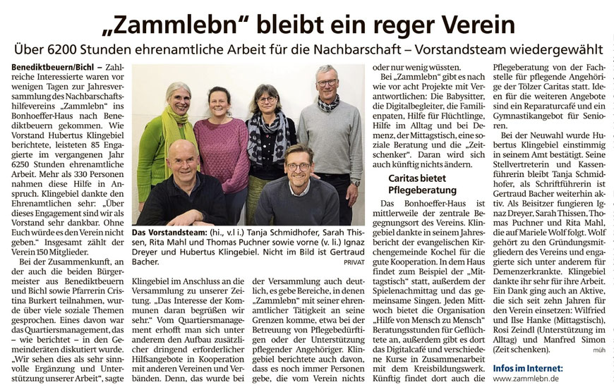 Bericht von Christiane Mühlbauer im Tölzer Kurier über die Mitgliederversammlung vom 27.März 2025