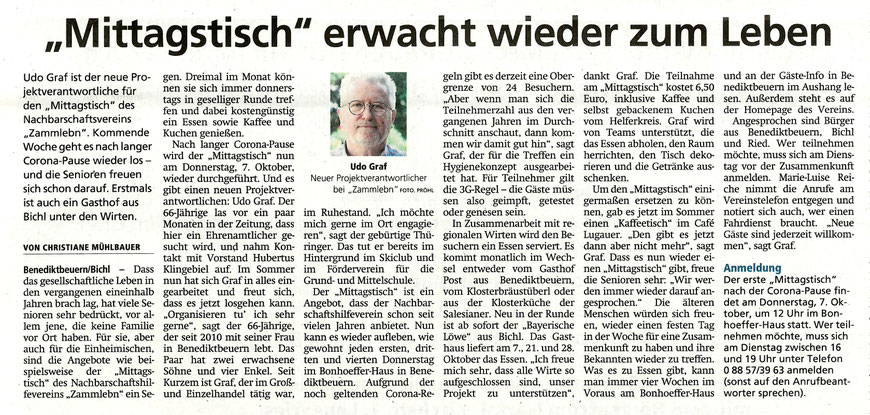 Bericht von Christiane Mühlbauer im Tölzer Kurier vom 2.09 2021  