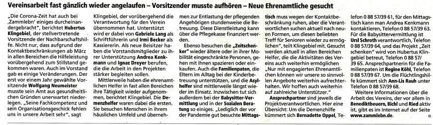 Bericht von Christiane Mühlbauer  im Tölzer Kurier vom 30.9.20