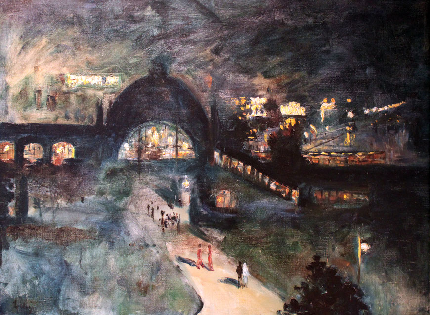 Lesser Ury, ‚Bahnhof Nollendorfplatz bei Nacht anagoria‘, 1925, Märkisches Museum Berlin. 