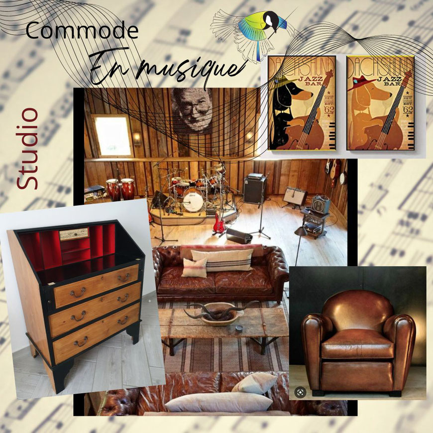 commode, meuble entrée, coiffeuse, avec presque rien, recyclage, relooking de meuble, deco musique, noir, rouge, sciez, thonon, leman, chablais, studio musique,salon