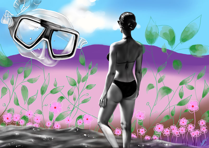 A part of me "oceanlove", digital art, procreate, self-portrait, stil: acrylic, 2025
