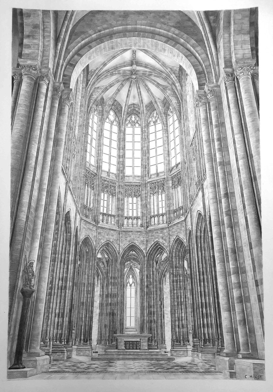 L'Atelier de Capucine Minot Dessin commande Monument Historique France Abbaye Mont Saint Michel