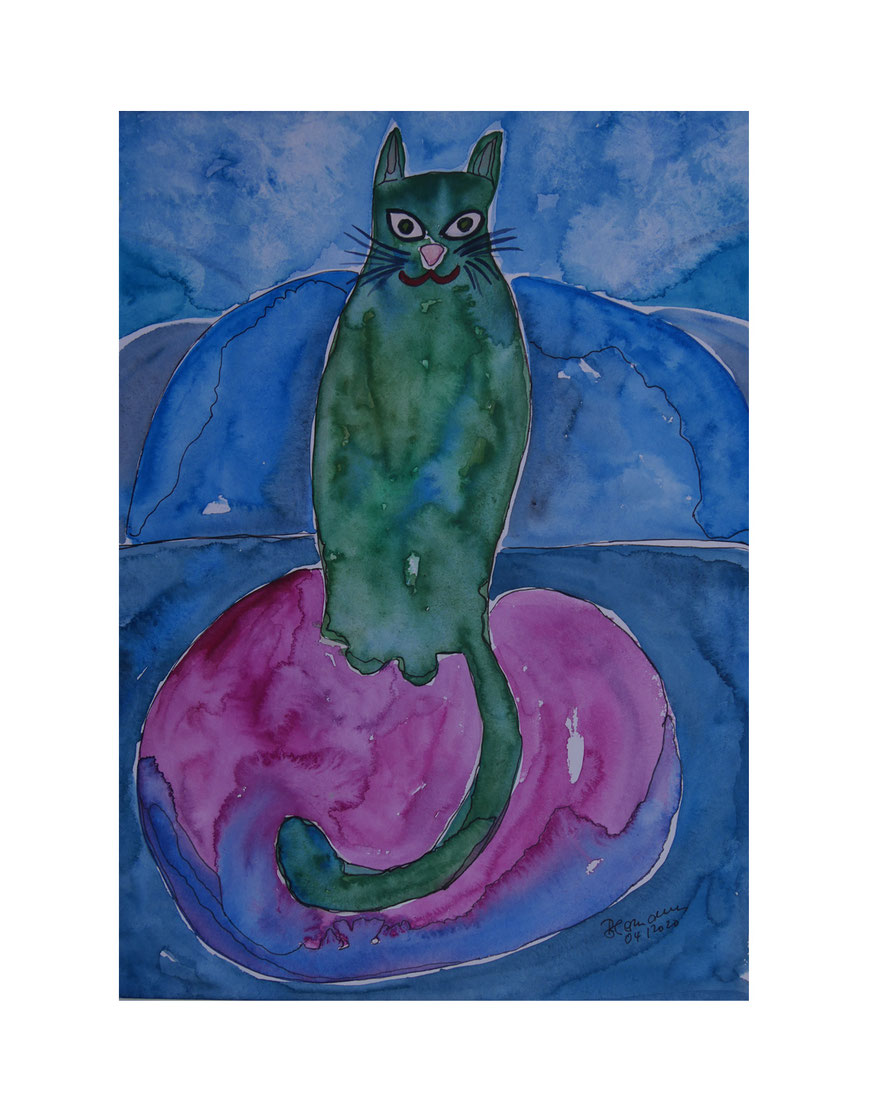 WVZ 605 Katze grün 2020 Aquarell 30x40 € 20