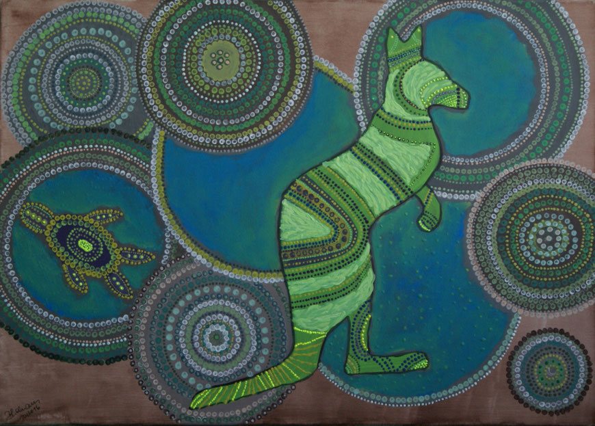WVZ 445  Känguru und Schildkröte  2016 Dot-Art Acryl  50x70