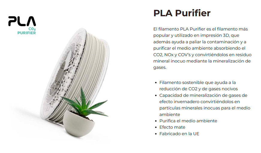 Filamento PLA Purifier el filamento 3d más sostenible del mercado