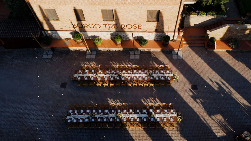 destination wedding in Tuscany at Borgo Tre Rose in Montepulciano. The reception prepared from wedding planner
