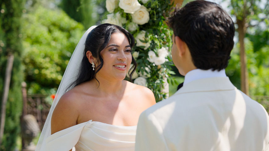 destination wedding in Umbria at Villa Baroncino a venue on Trasimeno lake. Drone shot