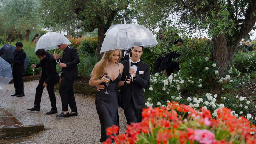 destination wedding in Umbria at Villa Baroncino a venue on Trasimeno lake. Drone shot