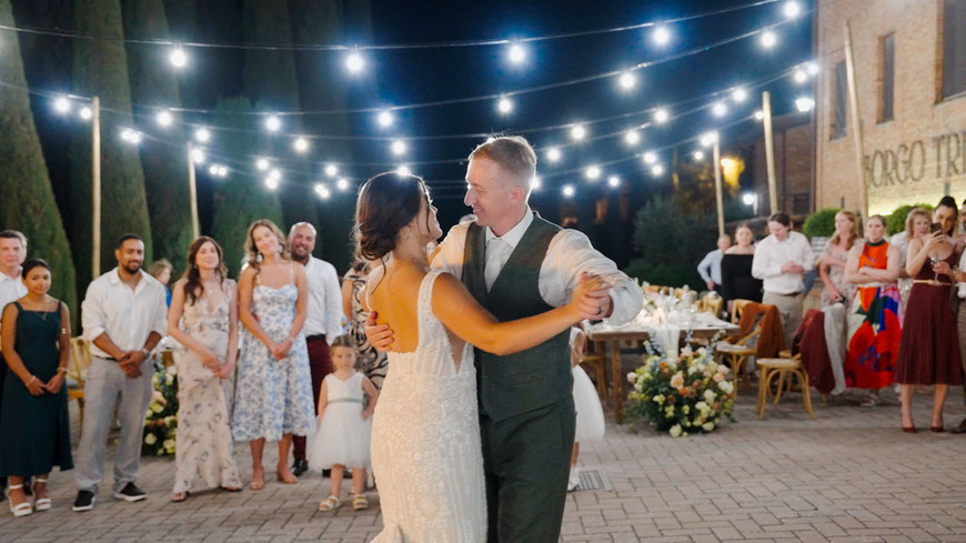 destination wedding in Tuscany at Borgo Tre Rose in Montepulciano. The first dance