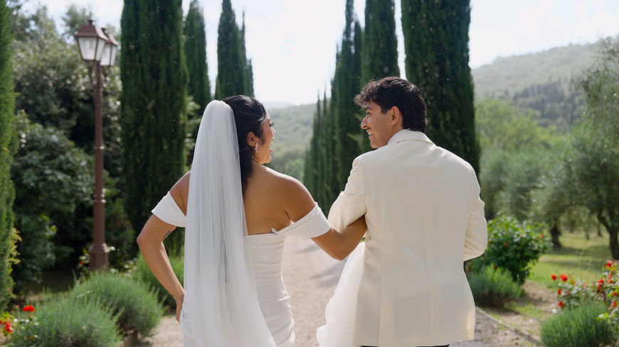 destination wedding in Umbria at Villa Baroncino a venue on Trasimeno lake. Drone shot