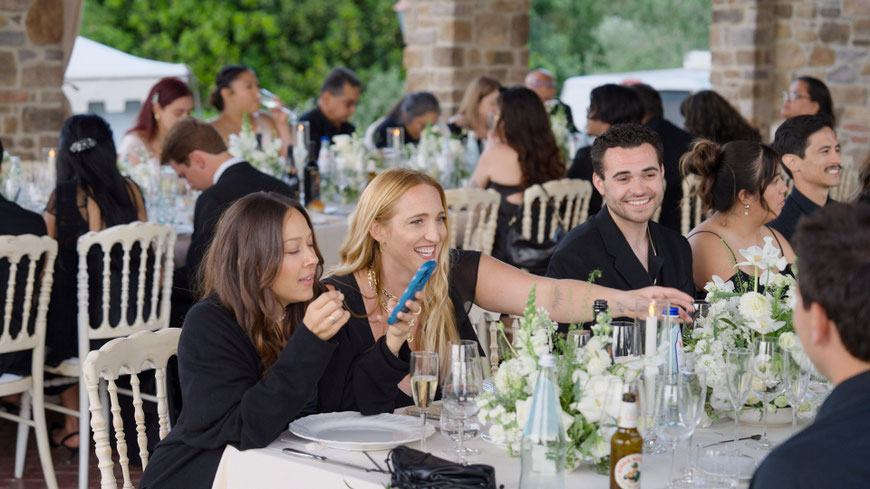 destination wedding in Umbria at Villa Baroncino a venue on Trasimeno lake. Drone shot