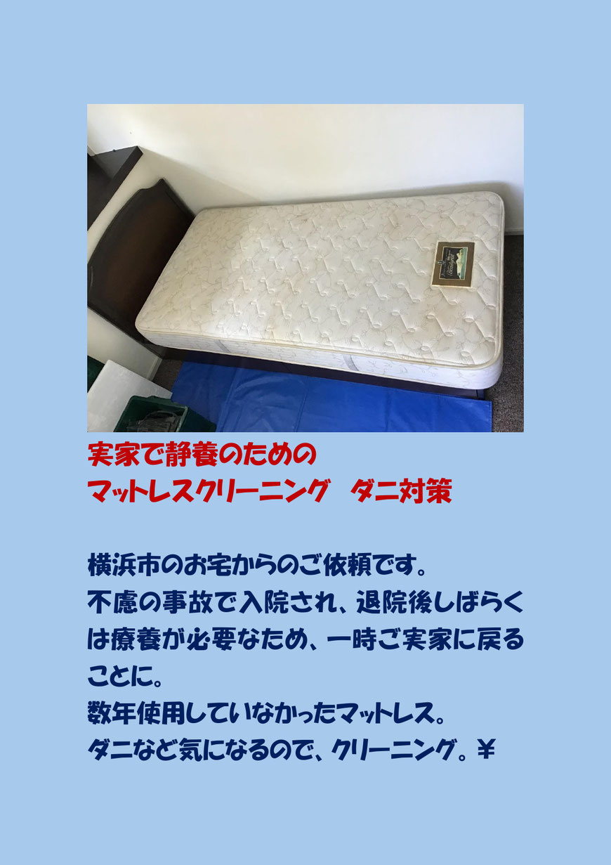 ご実家に置いてあったマットレス、数年使用していなかった為、マットレスクリーニングに行ってきました。