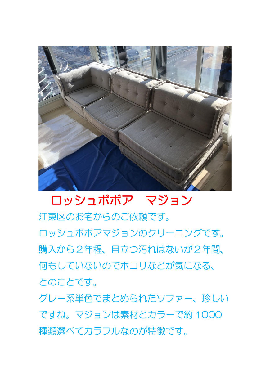 人気のロッシュボボアのソファーのクリーニングに江東区に行ってきました。