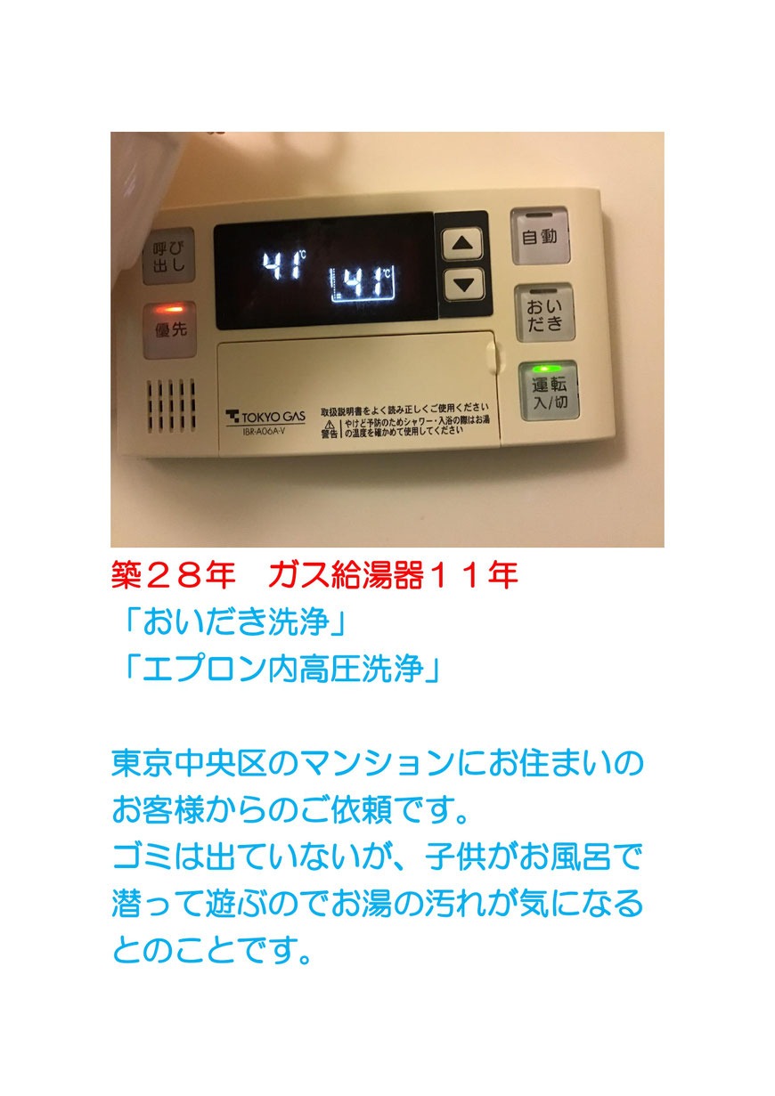 子供がお風呂で潜って遊ぶので、お湯の汚れが気になる、とのことで風呂釜洗浄に行ってきました。