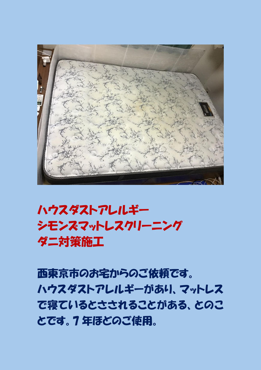 ハウスダストアレルギーの方のマットレスクリーニングに西東京市に行ってきました。