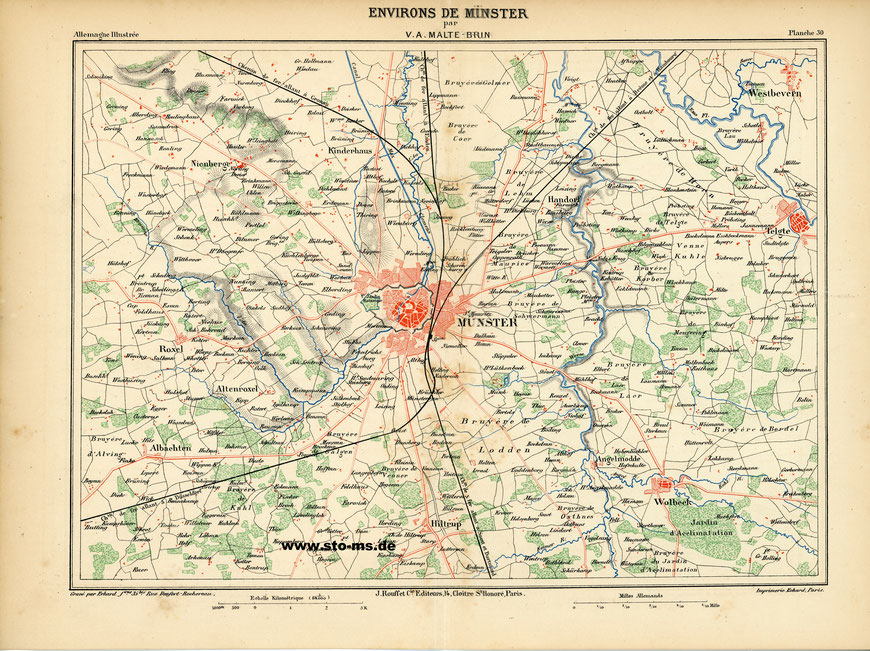 Münster und der nähere Umkreis - Französische Karte von 1885 