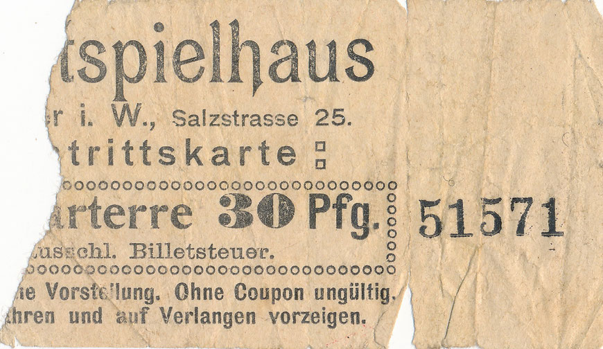 1912: Eintrittsbillet Lichtspielhaus Salzstraße