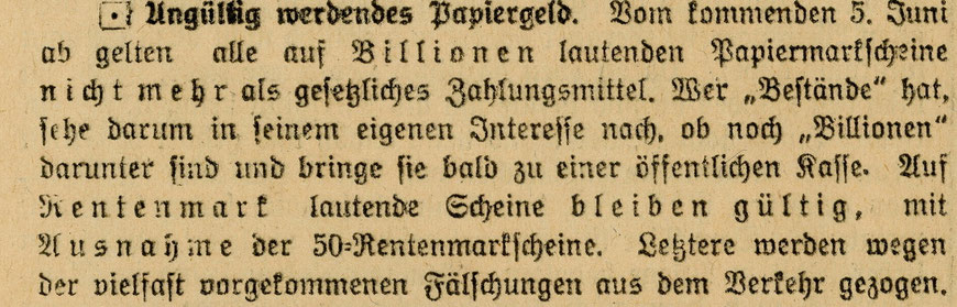 Zeitungsnotiz vom 16.5.1925