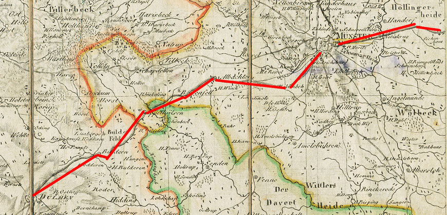 Gerader Straßenbau - Regierungsbezirk Münster 1817 (Kartenausschnitt)