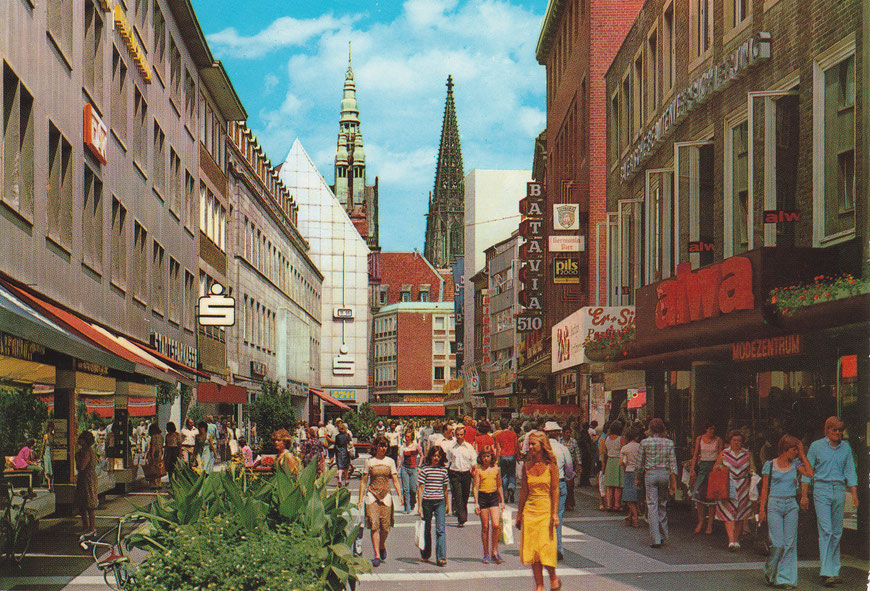 Ludgeristraße um 1975 mit Batavia-Ausleger - Sammlung Stoffers (Münsterländische Bank - Stadtarchiv)