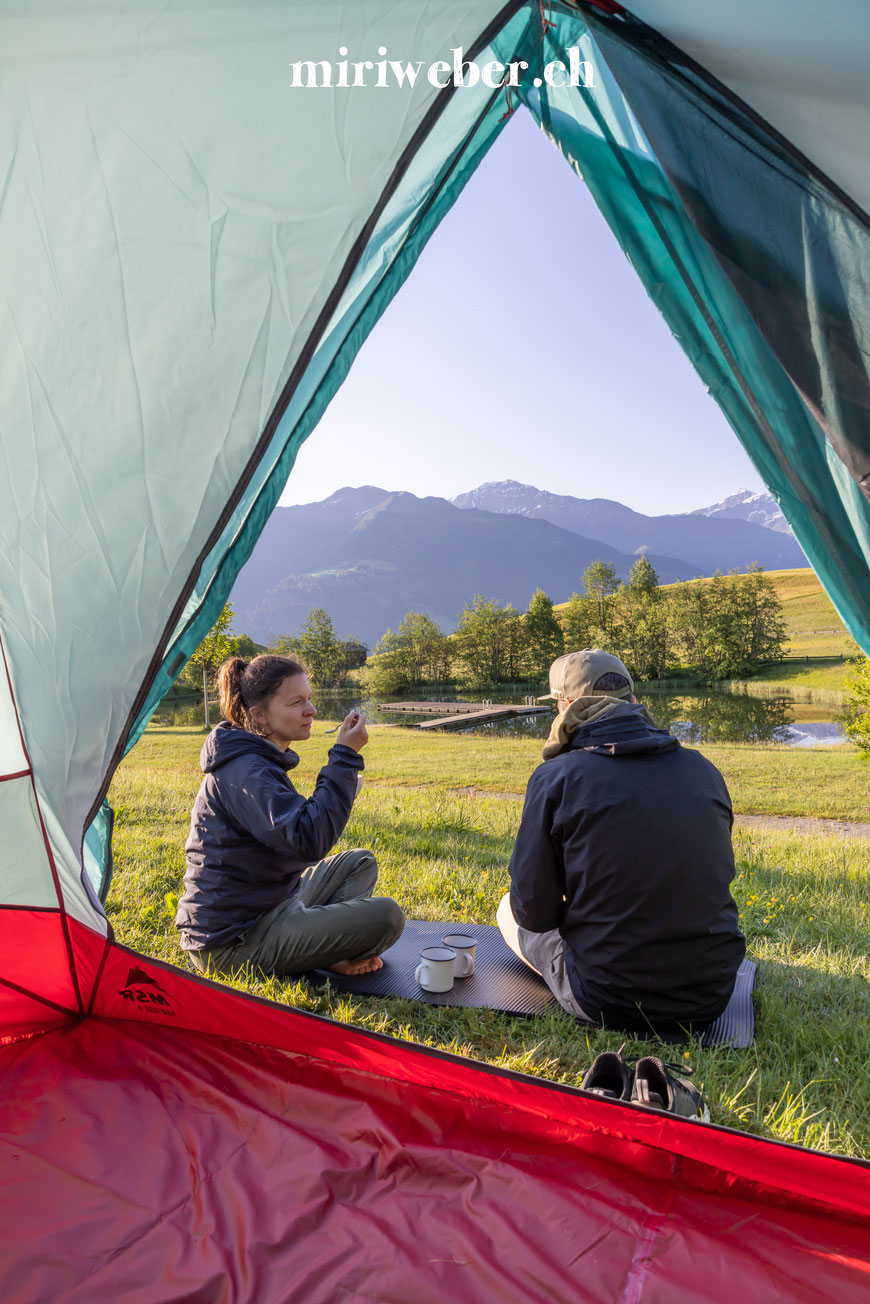MSR Zelt, Familienzelt, Habitude6, 6er Zelt, leichtes Zelt, einfach aufbauen, Zelt, Davos Munts See, Val Lumnezia, Campingplatz, Graubünden, schöner Campingplatz
