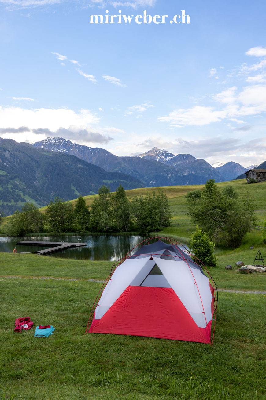 MSR Zelt, Familienzelt, Habitude6, 6er Zelt, leichtes Zelt, einfach aufbauen, Zelt, Davos Munts See, Val Lumnezia, Campingplatz, Graubünden, schöner Campingplatz